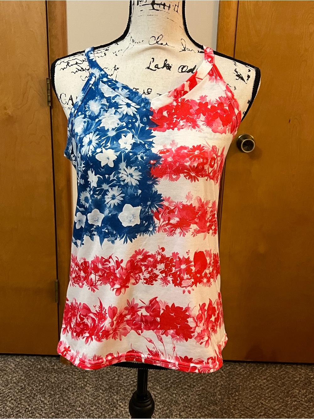 2 tanks Red, White & Blue Floral Striped Tanks